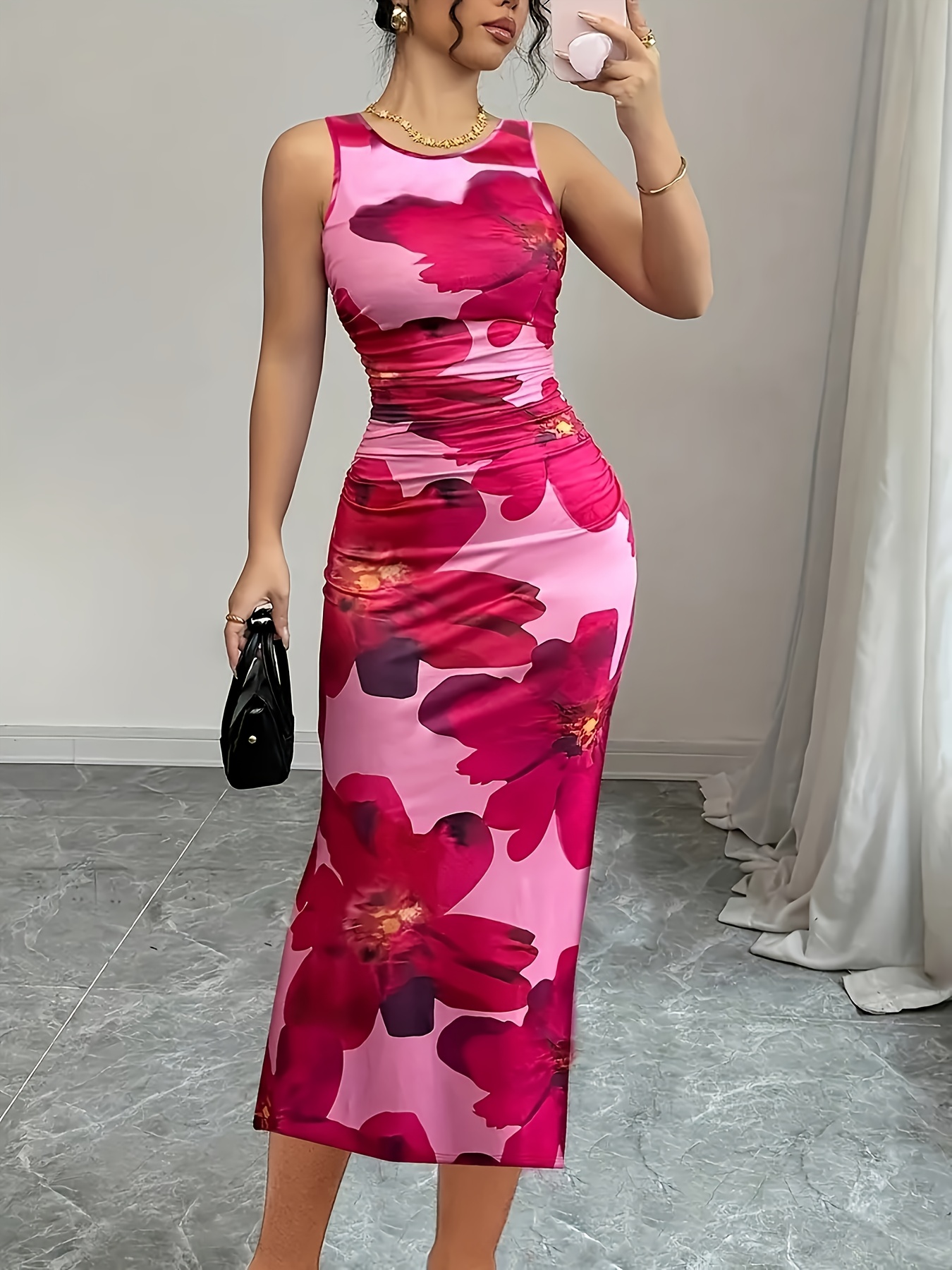 midi formal dress plus size Plus Size Midi Dress 3/4 Sleeve Crew Neck