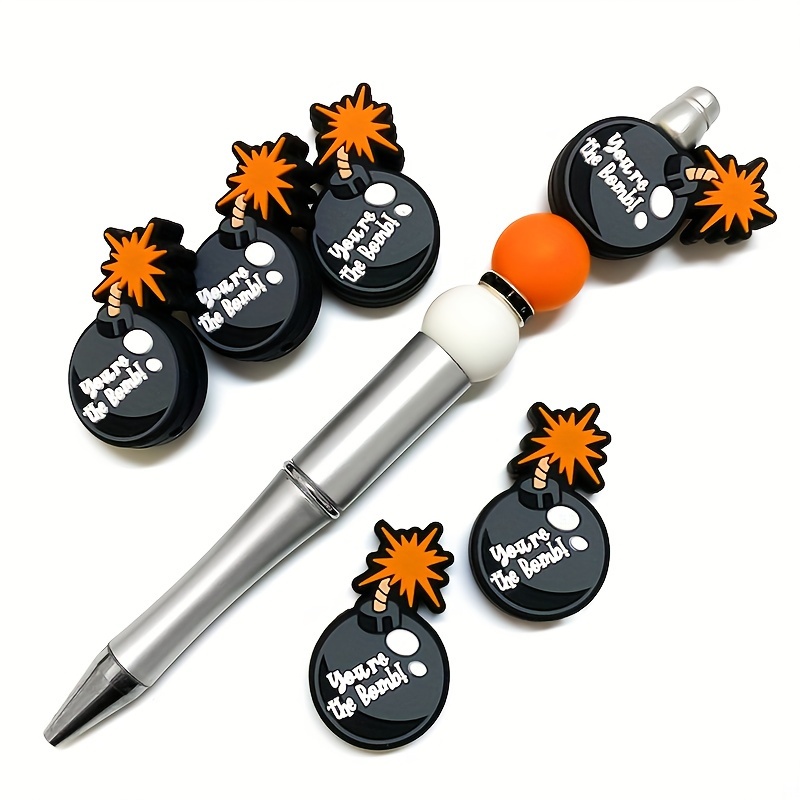 

6pcs Halloween Themed Silicone Beads - Charms For Beading Pens, Keychain Crafting, Diy Necklace & Bracelet Jewelry Making - Multifunctional Bomb-design Decorative Silicone Charm Beads