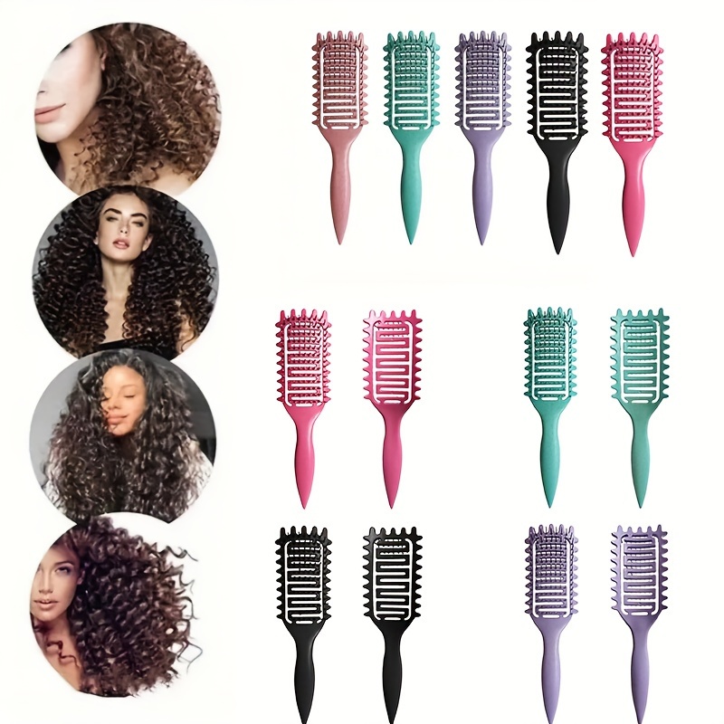 

1pc Curly Hair Brush - Portable Hollow Comb With Teeth For Styling & Detangling, Nylon Bristles, Abs Handle In Pink/red/black/purple/green - Ideal For All Hair Types