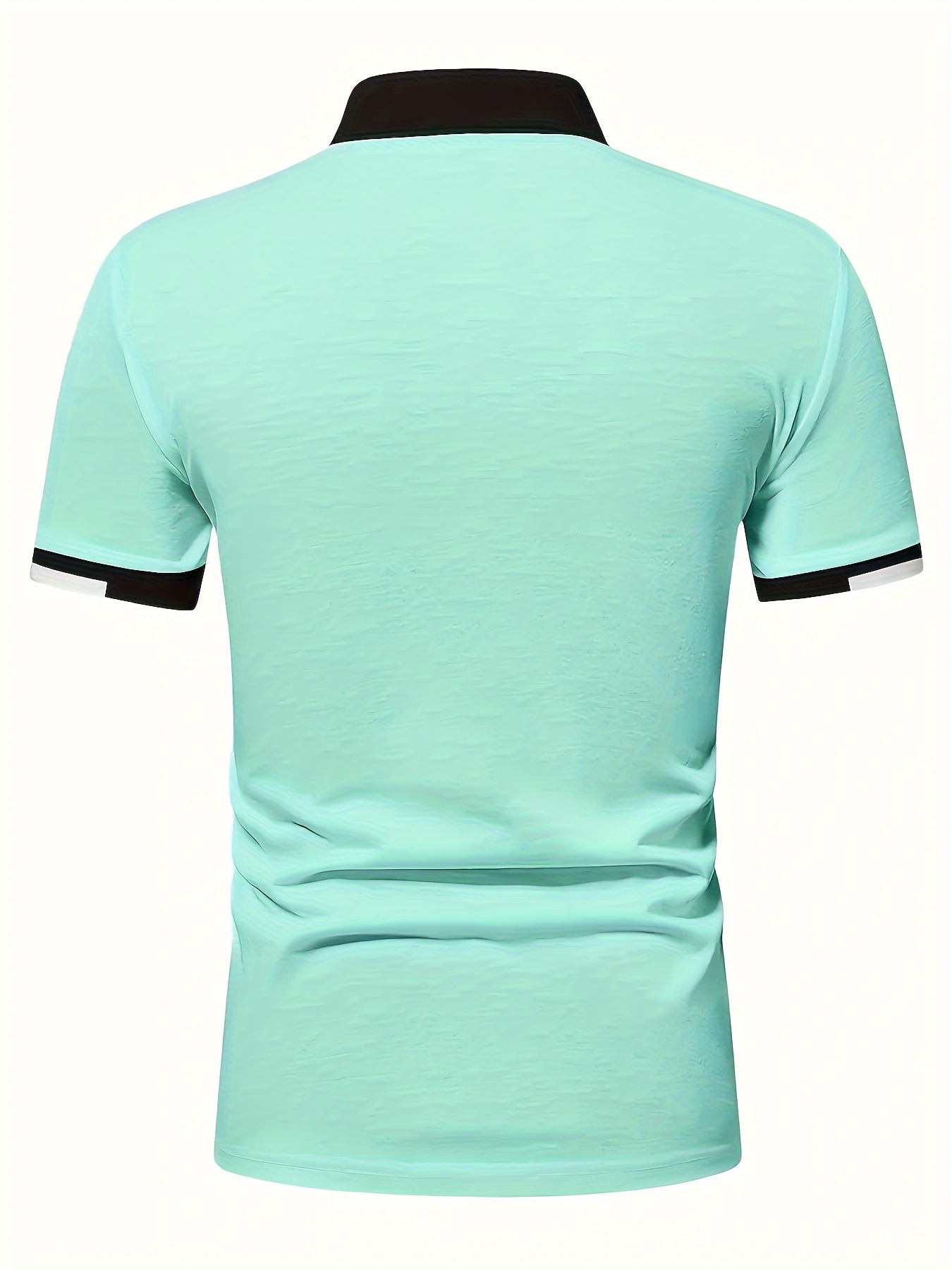 Men's Summer Fashion Shirt - Casual Short Sleeve, Jade Green with Contrast Trim, Breathable Polyester, Machine Washable, PLUS SIZE