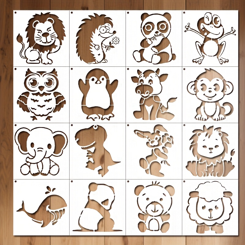 Image of 16pcs Small Animal Theme Templates, Reusable Painting Stencils Decorative Painting Templates For Painting On Canvas, Floor Tiles, Wall Bricks, Home Decor