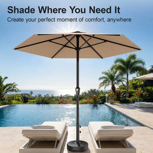 9ft outdoor umbrella heavy duty patio umbrella with crank 6 sturdy ribs for market pool backyard garden base sold separately