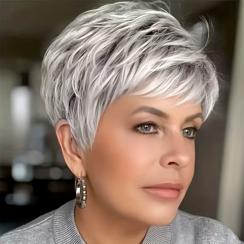TEMU Perruque courte pour femmes en cheveux naturels - Brésilienne, avec une de 180 % pour un volume , coupe droite à couches adaptée au port et aux