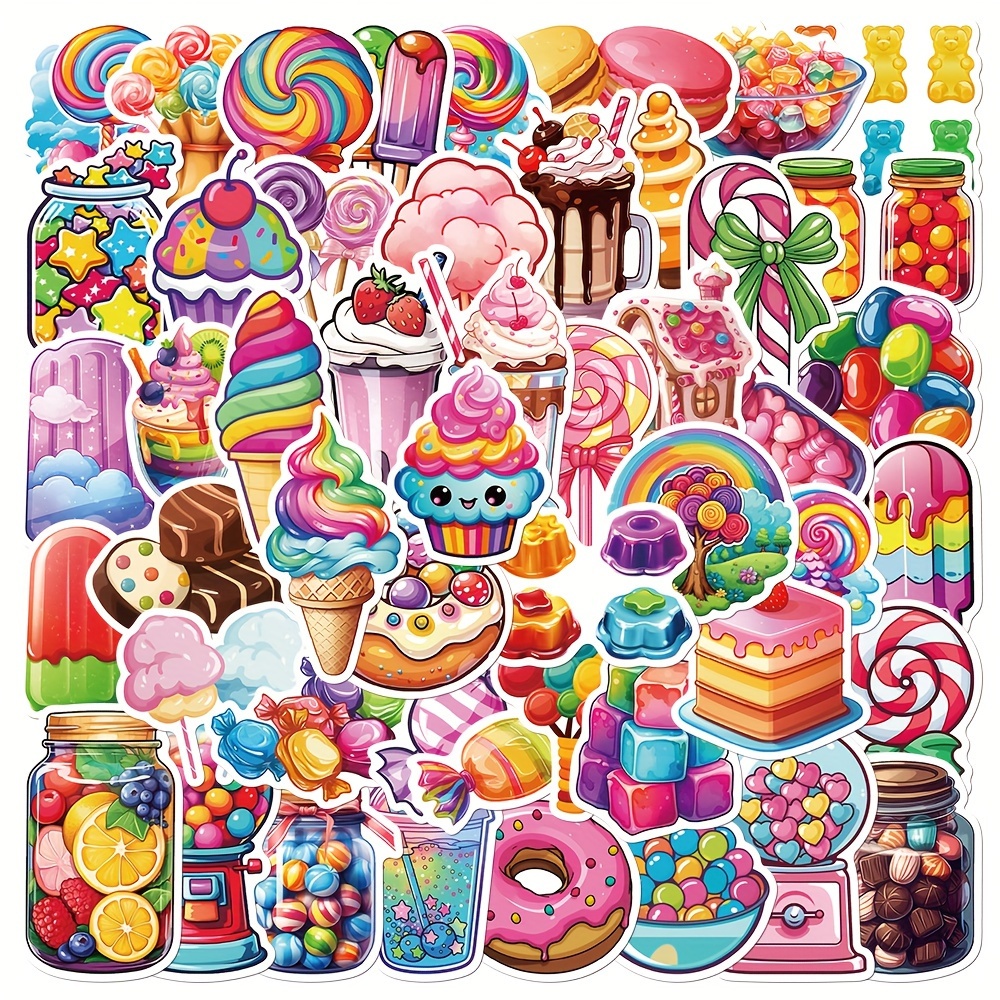 Gutbd 50-piece Candy Themed Stickers Set, Colorful Sweets And Desserts Pvc Decals For Scrapbooking, Laptop, Phone Case, Skateboard, Notebook, Tablet, Guitar, Luggage, Party Decorations