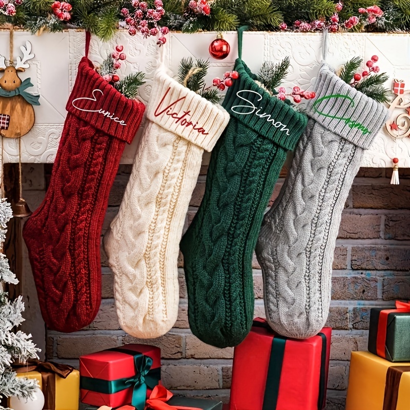 

Personalized Embroidered Christmas Stockings, Family Knitted Christmas Stockings, Embroidered Stockings With Name, Monogram Stocking, Holiday Decor Gift