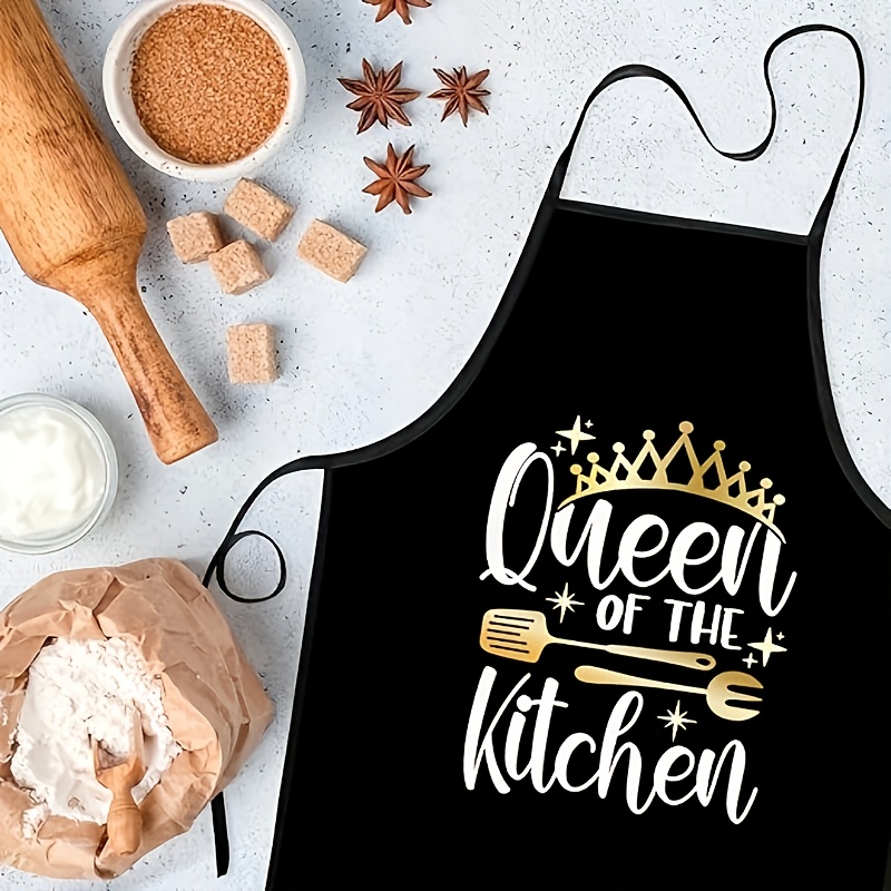 A Kitchen Queen Apron - Made Of Polyester, Fabric, With Adjustable Ties, Featuring Letter Prints, Kitchen Workwear, Kitchen Accessories.