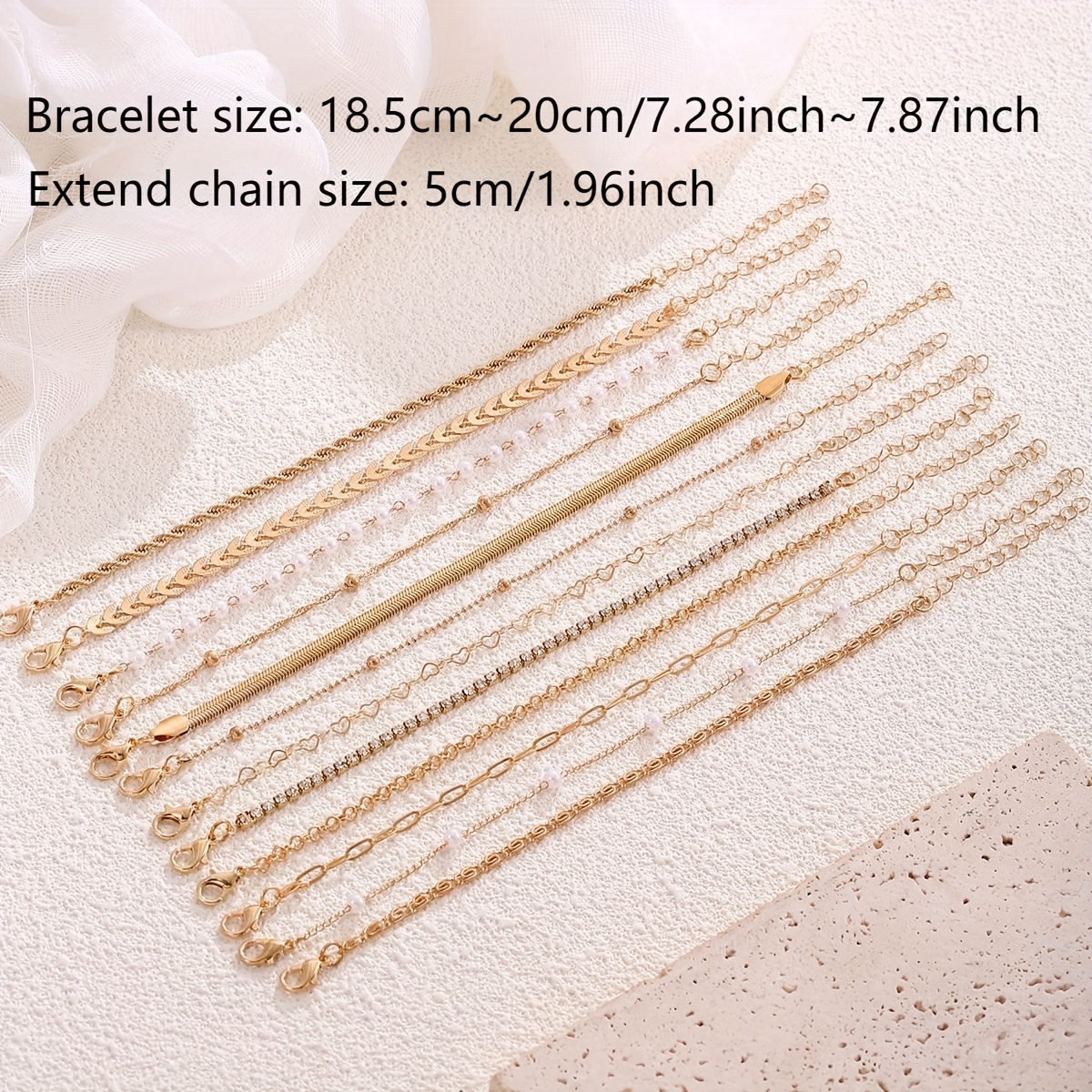12pcs Elegant Faux Wheat Chain Multi-Layer Bracelet Set with Rhinestones