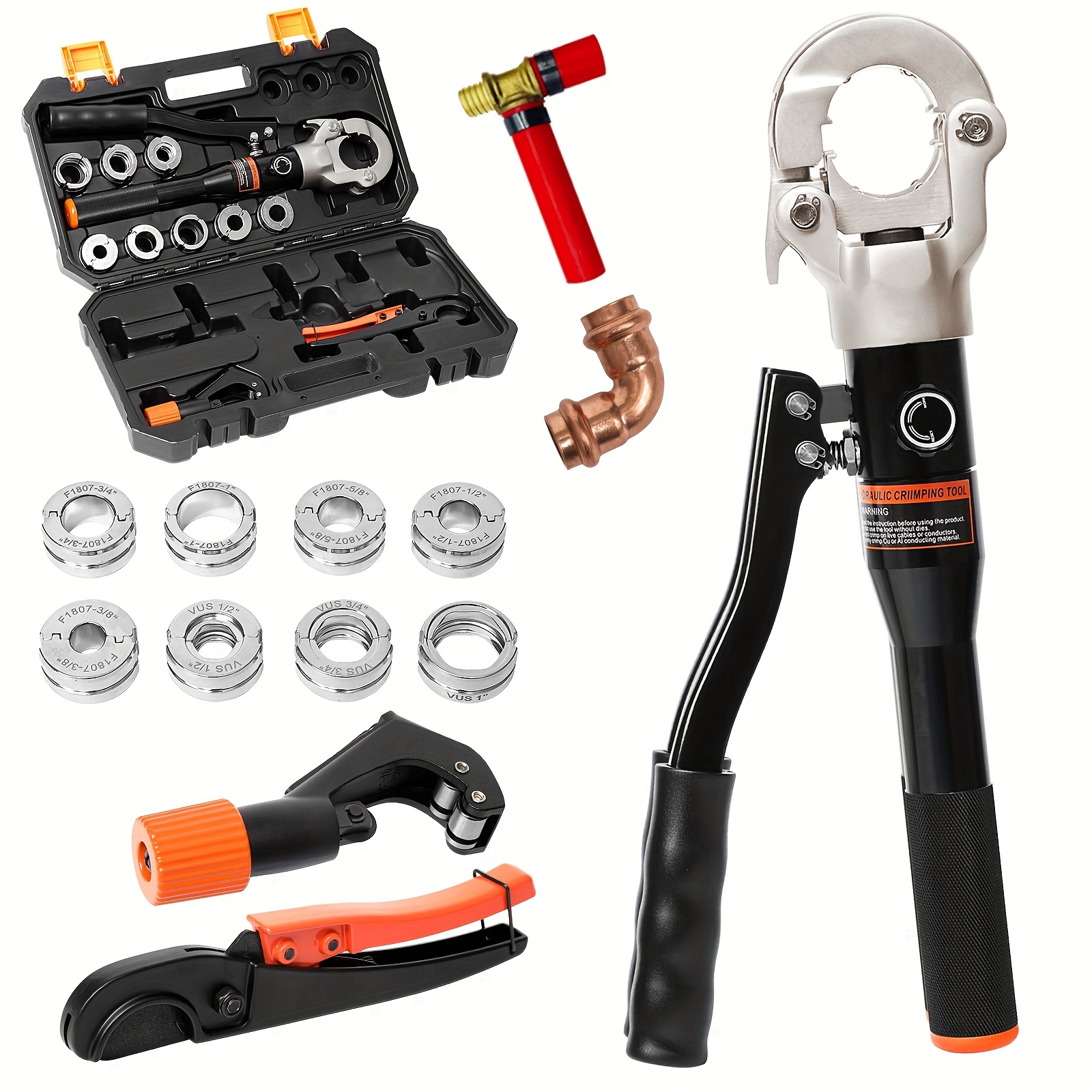 TEMU Igeelee Copper Press Tool Pipe Crimping Crimper For 1/2", 3/4", 1" For Copper Fittings And 3/8", 1/2", 5/8", 1" Dies For F1807 Pex Pipe Copper