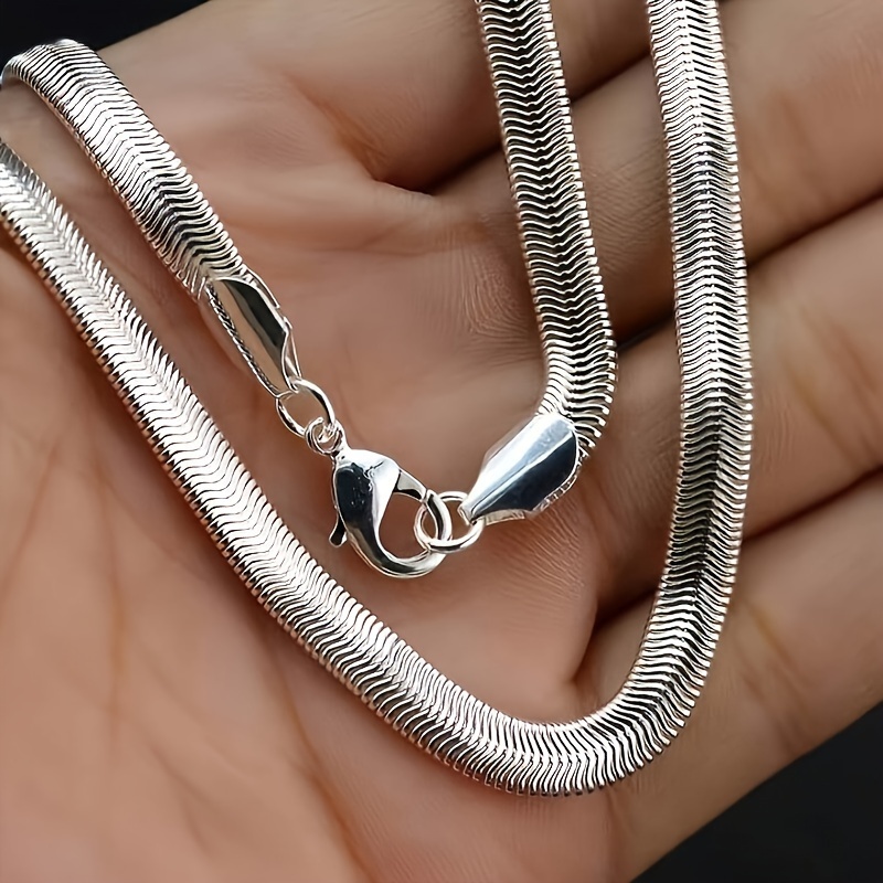 

S925 Sterling Silvery Flat Snake Bone Chain, Handmade In Italy, Sterling Silvery , Artistic Necklace, , And Mix And Other Multiple Wear Styles, Unisex, Jewelry Gifts, 0.6oz