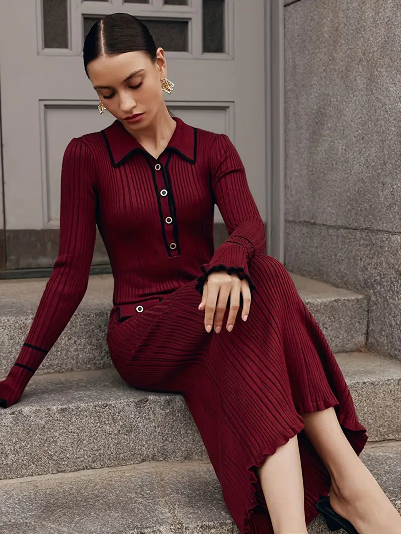 women dress winter with ruffle Fesfesfes Women Dress Fall And Winter V-Neck Long Sleeve Ruffle Lace Solid Dresses