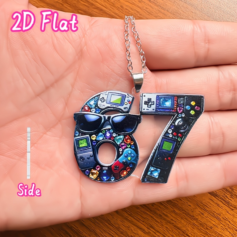 TEMU 2d Flat Fashion Game 67th Number Necklace Pendant, Acrylic Charm 67th Number Pendant Necklace, Special Double-sided Jewelry For You, Birthday