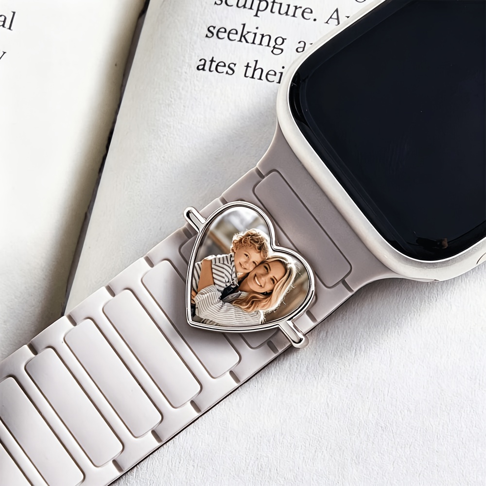 TEMU Custom Family Photo Watch Charm, Personalized Heart-shaped Band Charm, Couple Photo Watch Accessory, Portrait Smartwatch Charm, Gift, Stainless