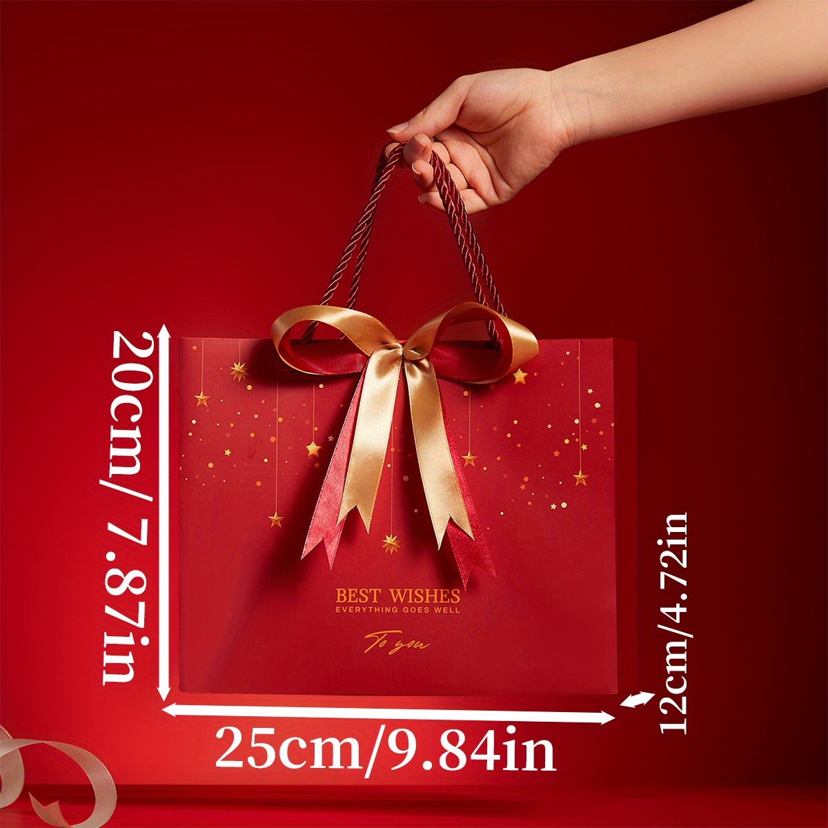 TEMU 1pc - Gift Bag, Red Paper Bag, Holiday Gift Bag, Valentine's Day Gift Bag, Shopping Bag, Tote Bag.