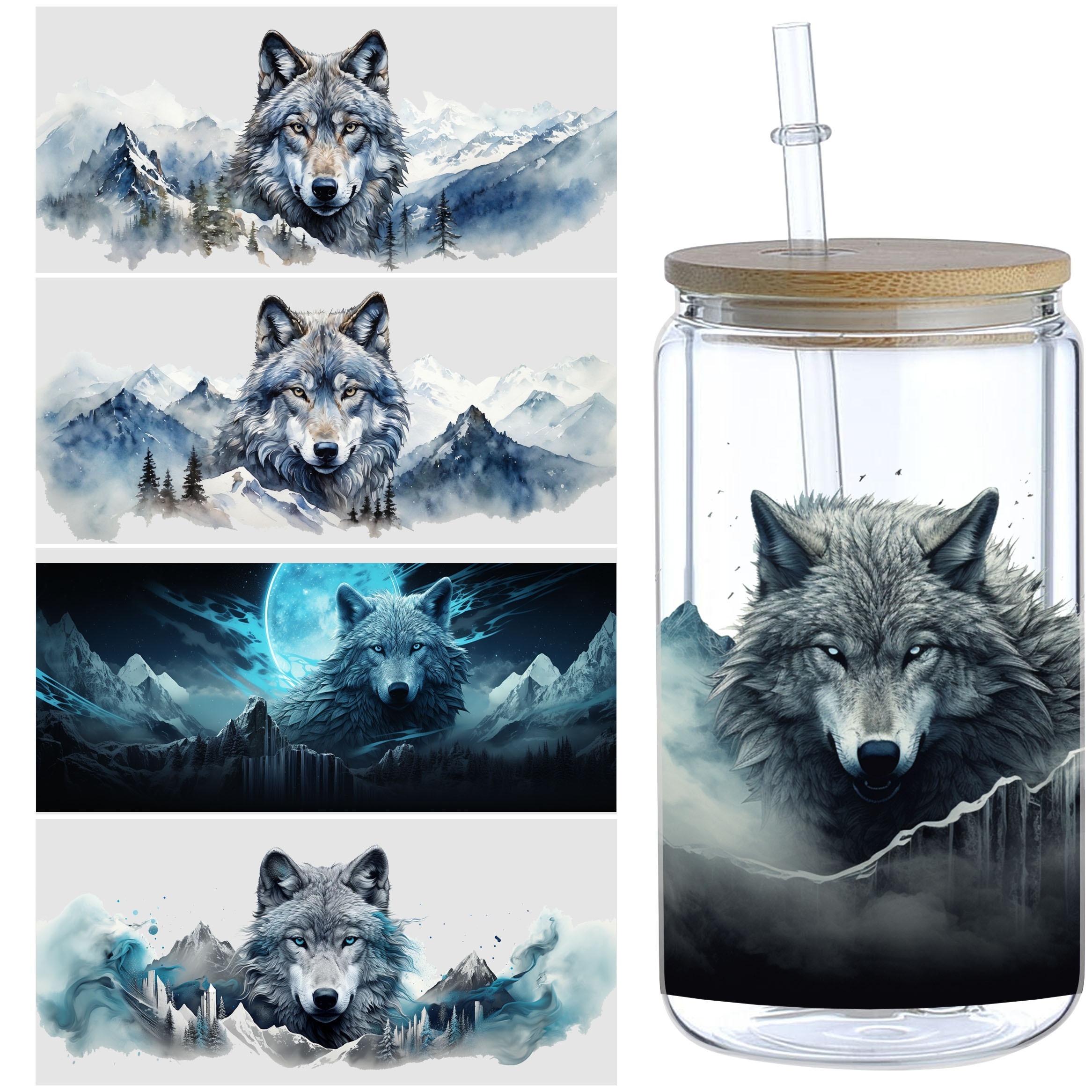 

5pcs Wolf- Uv Dtf For 16oz - , - Decals For Diy Crafts &