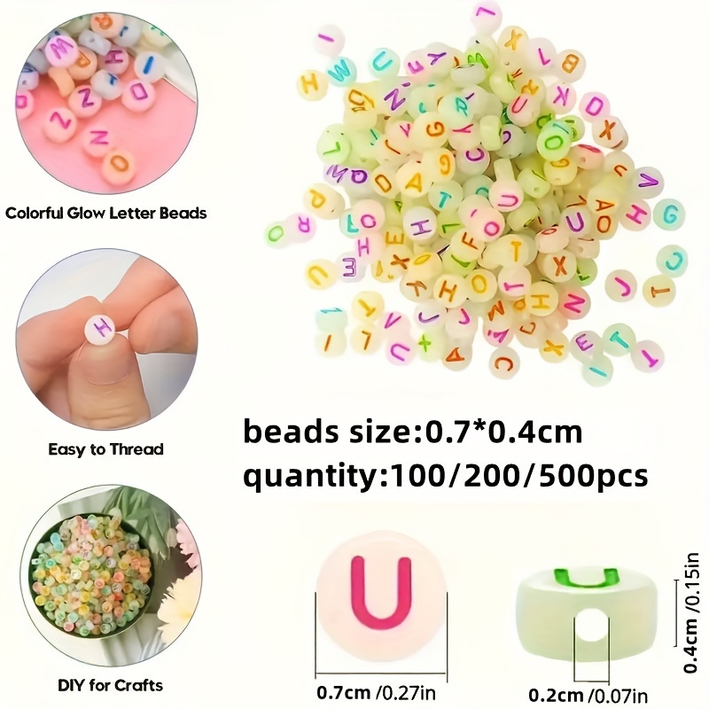 100/200/500pcs luminous letter beads can be used as bracelets, necklaces, rings, and DIY various beautiful accessories (4 * 7mm)