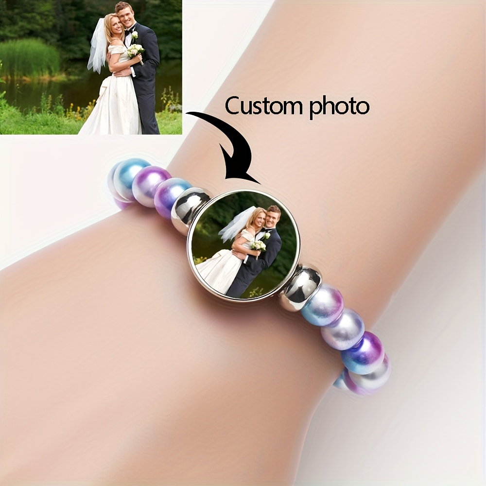 TEMU 1 pièce Montre en verre avec perles colorées et , cadeau personnalisé avec photo de famille, perle tendance pour usage