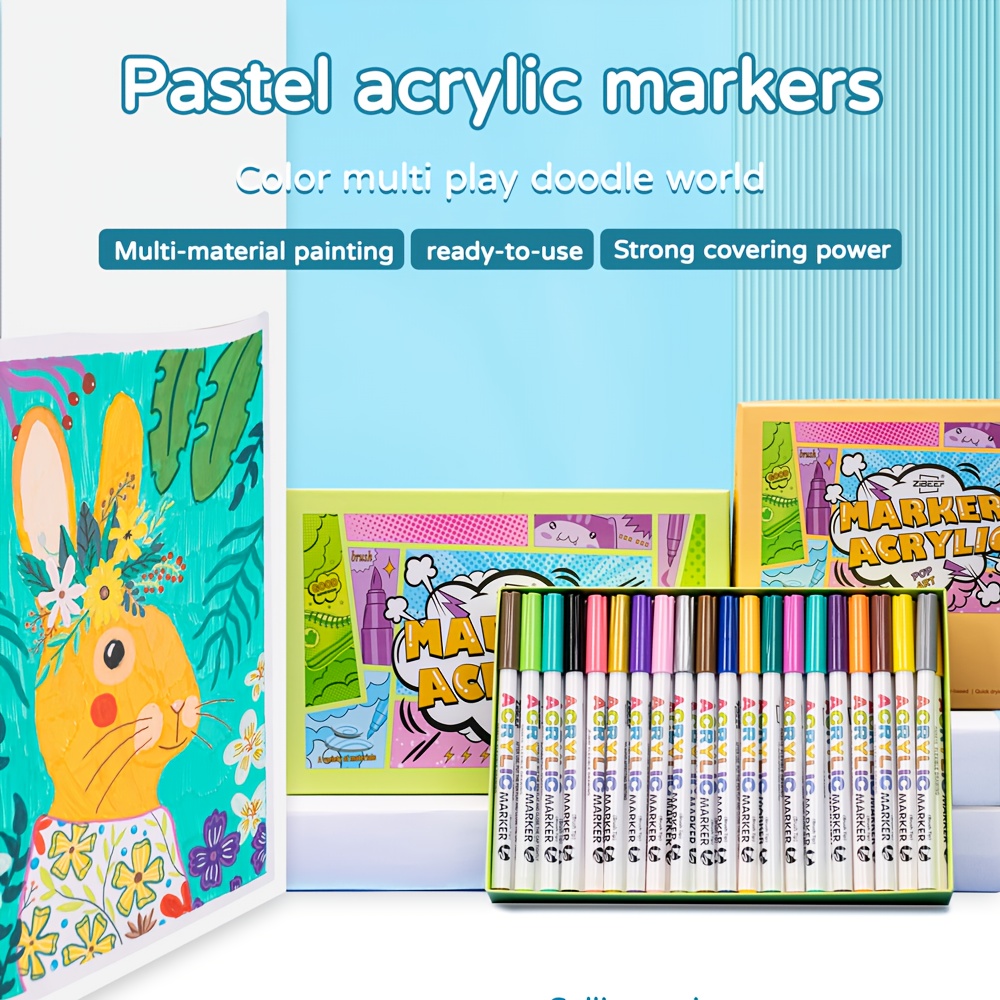 18 Pastel Acrylic Cartoon Doodle Marker Set Strong Coverage