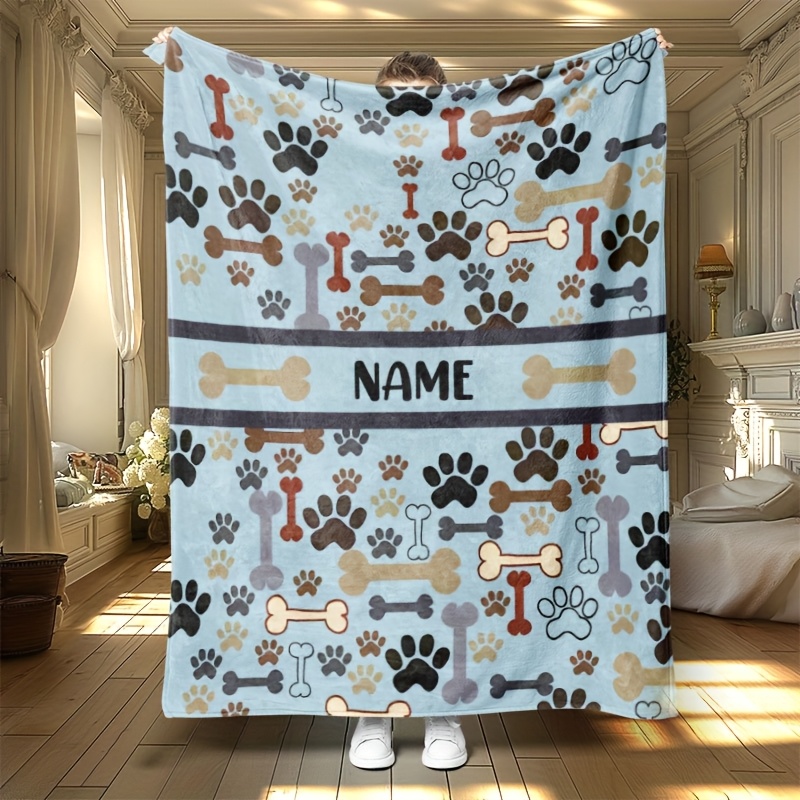 TEMU Couverture personnalisée pour chien avec de patte et nom personnalisé - Flanelle légère pour camping, bureau - Literie douce et chaude avec