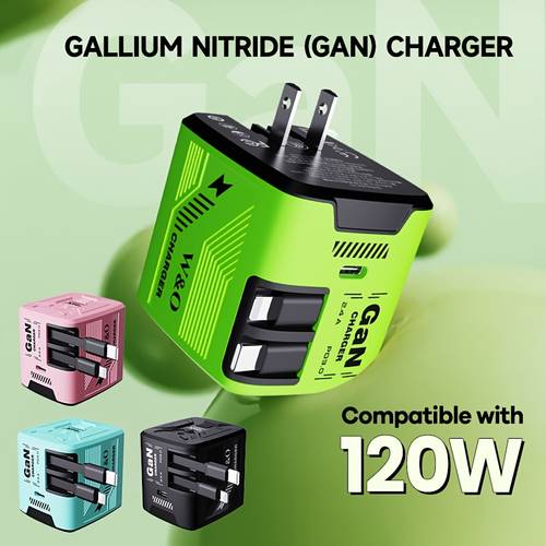 black green blue pink 1pc w o retractable gan 120w fast charger dual 120cm 47inch lightning type c retractable cable type c output ports foldable plug adapter for iphone 17 16 15 pro max for s25 24 and phone