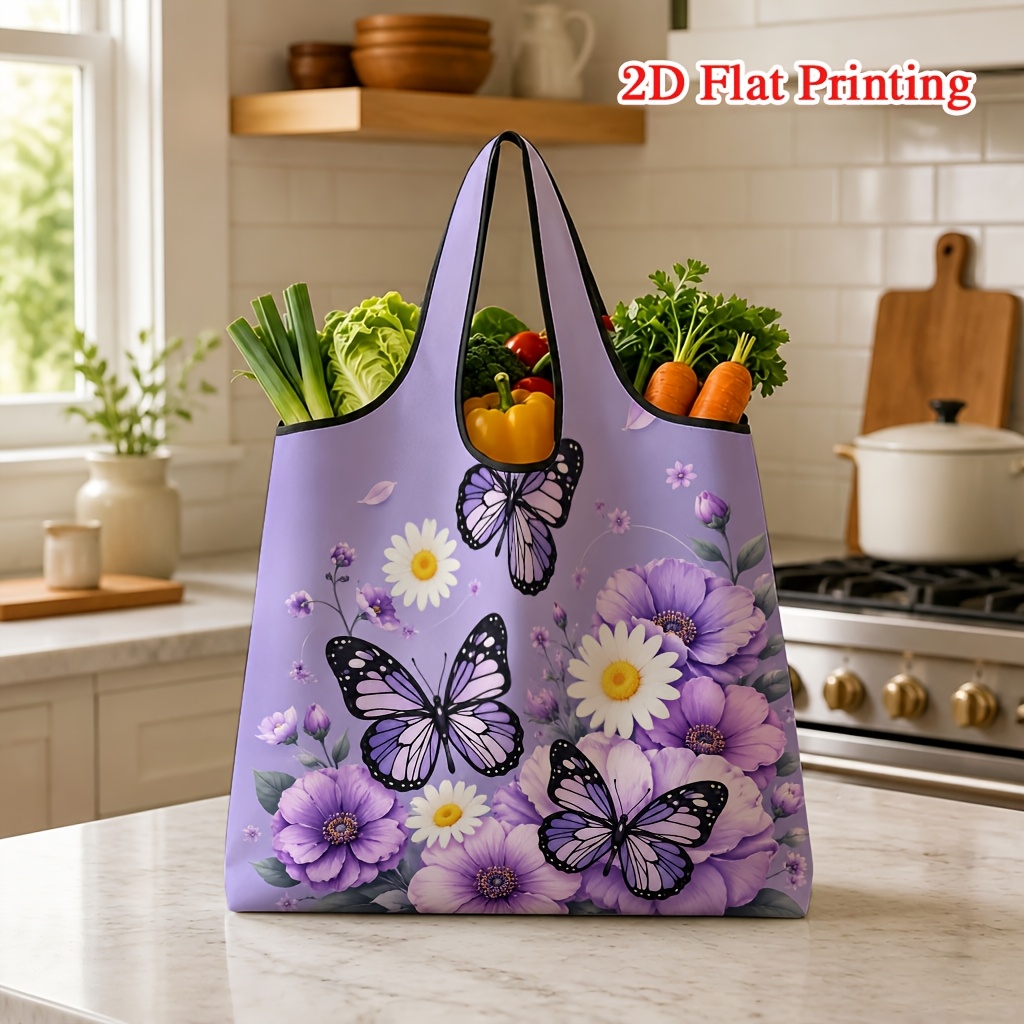 TEMU 1pc 1pcs & Print Foldable Tote Bag With Shoulder Strap - Lightweight Machine Washable Suitable For Commuting, Travel, Beach, Grocery Shopping,