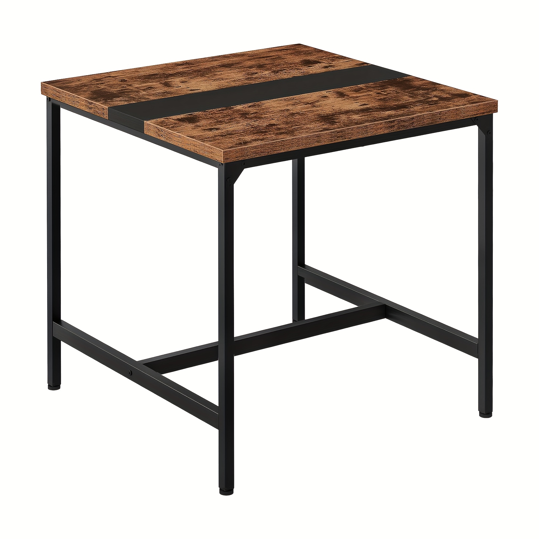 A -inch Square Dining Table Featuring A Golden Metal Frame, Ideal For Use In Dining Rooms, Kitchens, Restaurants, Offices, Or As A Study Table, In A Rustic Brown End