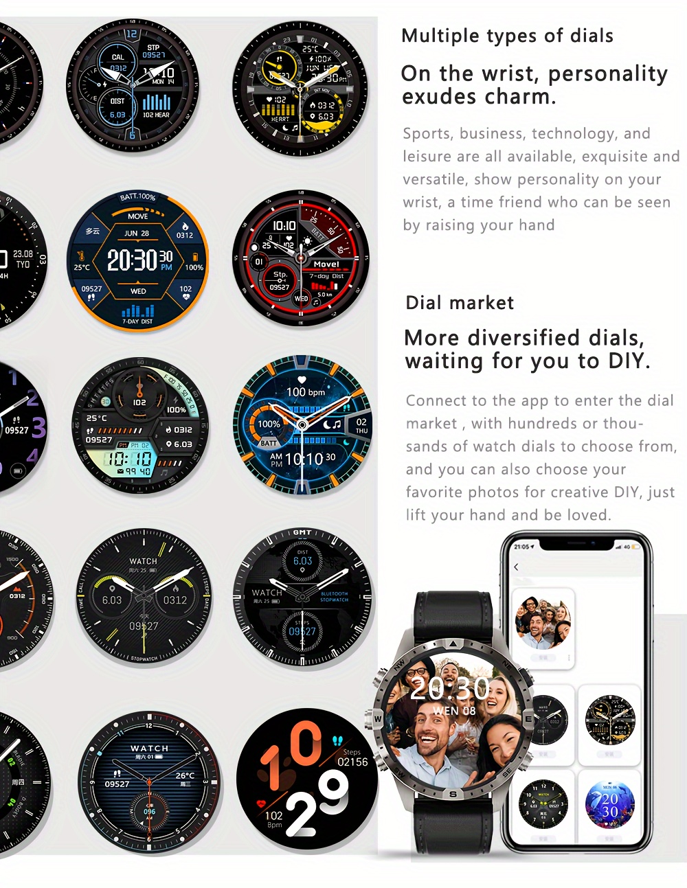 new smart watch full screen touch high aluminum glass cover high strength wear resistant glass dynamic dial cycling running climbing and other   mobile phone interconnection wireless call fitness   long life details 5