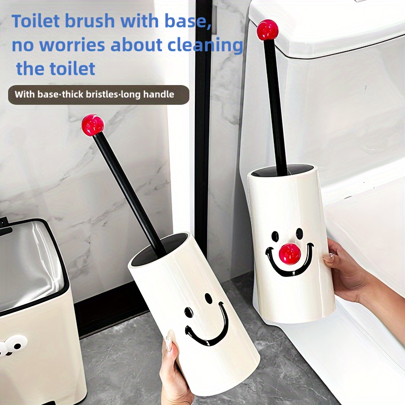 

1pc Cute Plastic Toilet Brush With Stand, Flexible Bristles, Long Handle, Pp Material, Ideal For Home, Bathroom, Hotel, And Commercial Restrooms