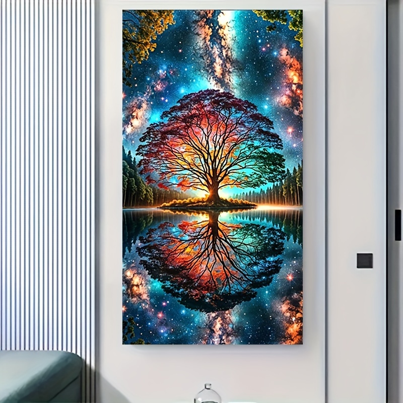 

1pc 5d Diamond Painting Kit For Adults - Tree Landscape, Round Canvas Art, Embroidery , Wall Decor Gift, In 15.75x27.57 Inches And 35.43x23.62 Inches