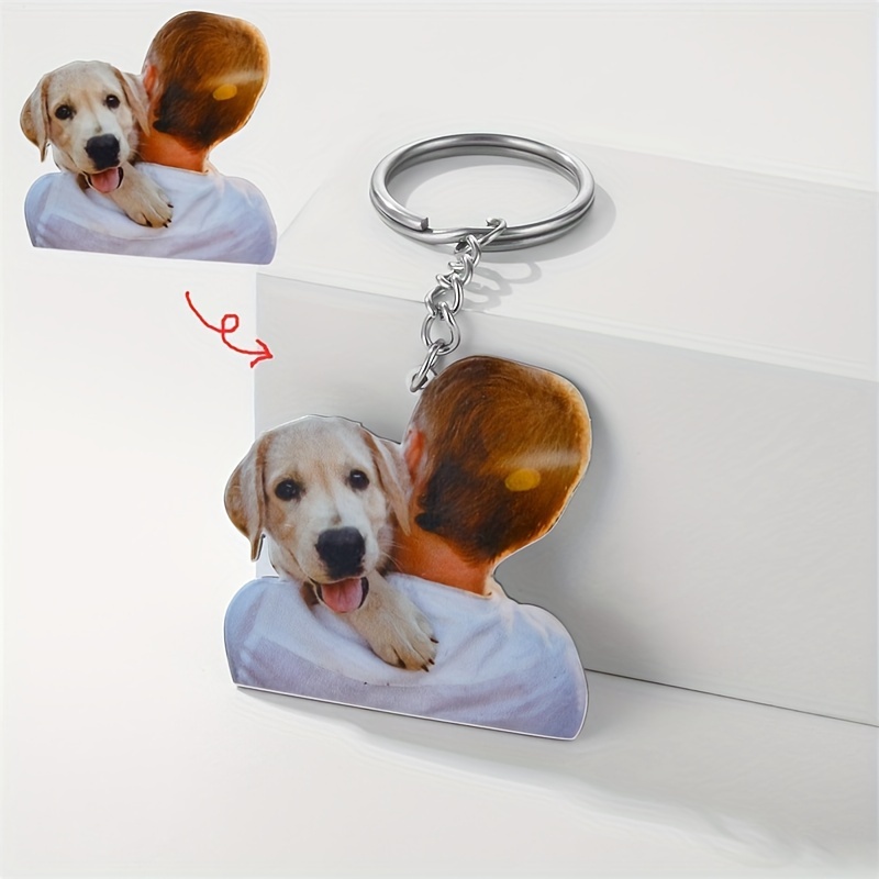 Image of Personalized Dog Photo Keychains For Family Stainless Steel Custom Diy Picture Keyring Anniversary Memorial Gift For