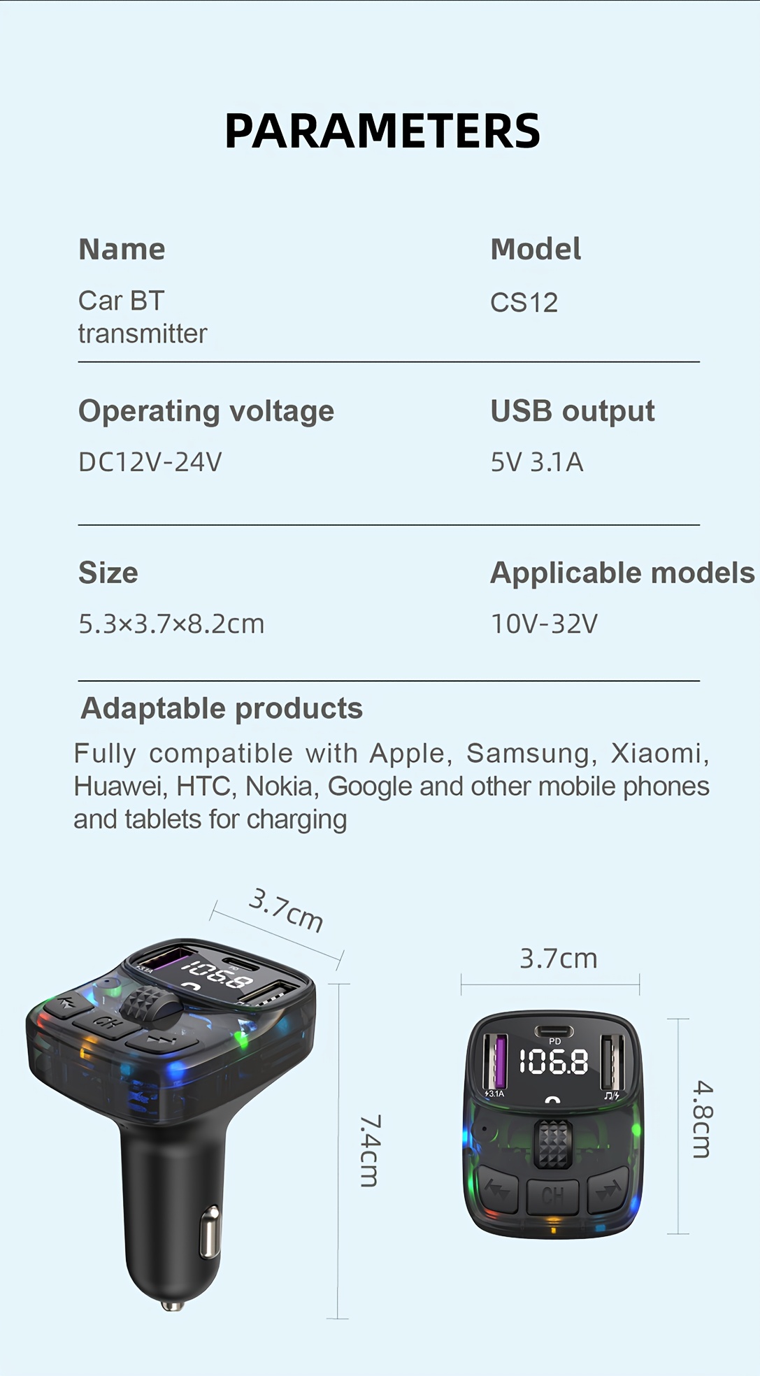 BT5.3 Безжично зарядно устройство с USB-C Power Delivery и детекция на напрежение - Автоматичен безопасен дизайн за Smartphones PD15W, Захранване от автомобилен щепсел (36V, без батерия), Аксесоар за водене със свободни ръце, Зарядно для телефона в колата, Безжично з