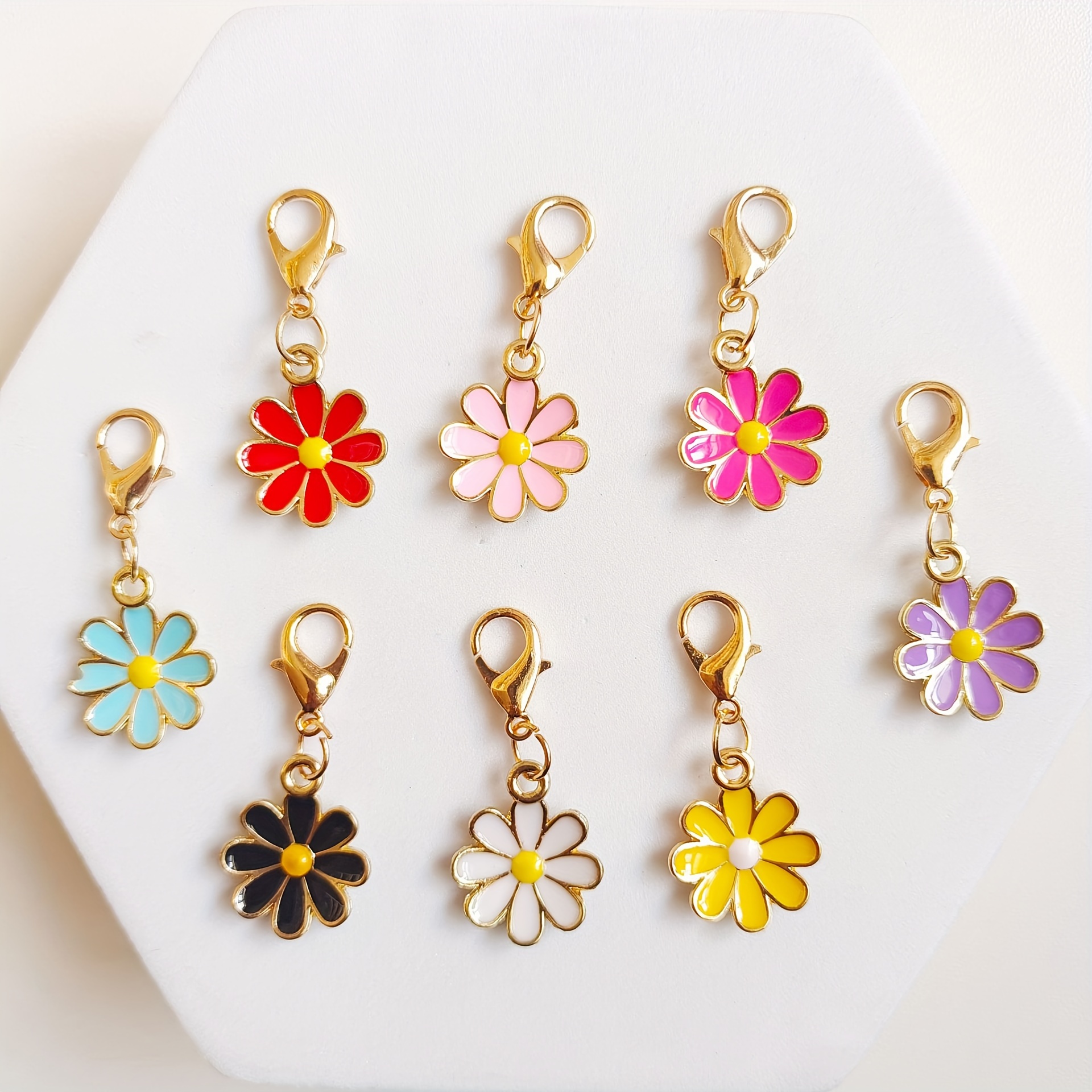 

5pcs/10pcs Enamel Flower Keychain Set, Alloy Key Rings, Decorative Flower Keychains For Bags, Keys, And Pets, Assorted Colors, Carabiner Clasp, Thanksgiving Gift - Random Colors