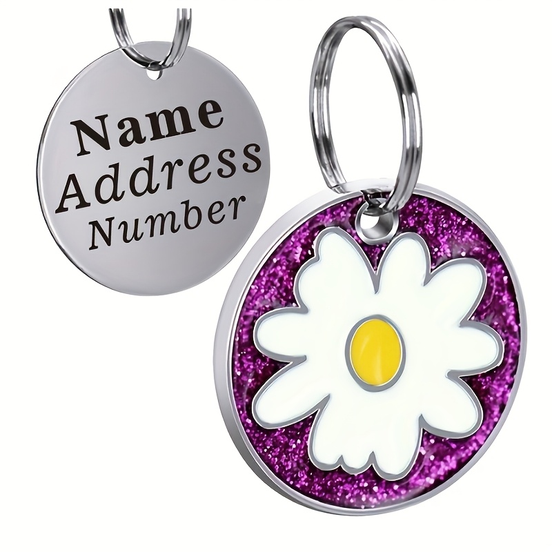 TEMU Pet Custom Carved Pet Tag - Personalized Daisy Pattern, Anti-lost Cat And Name