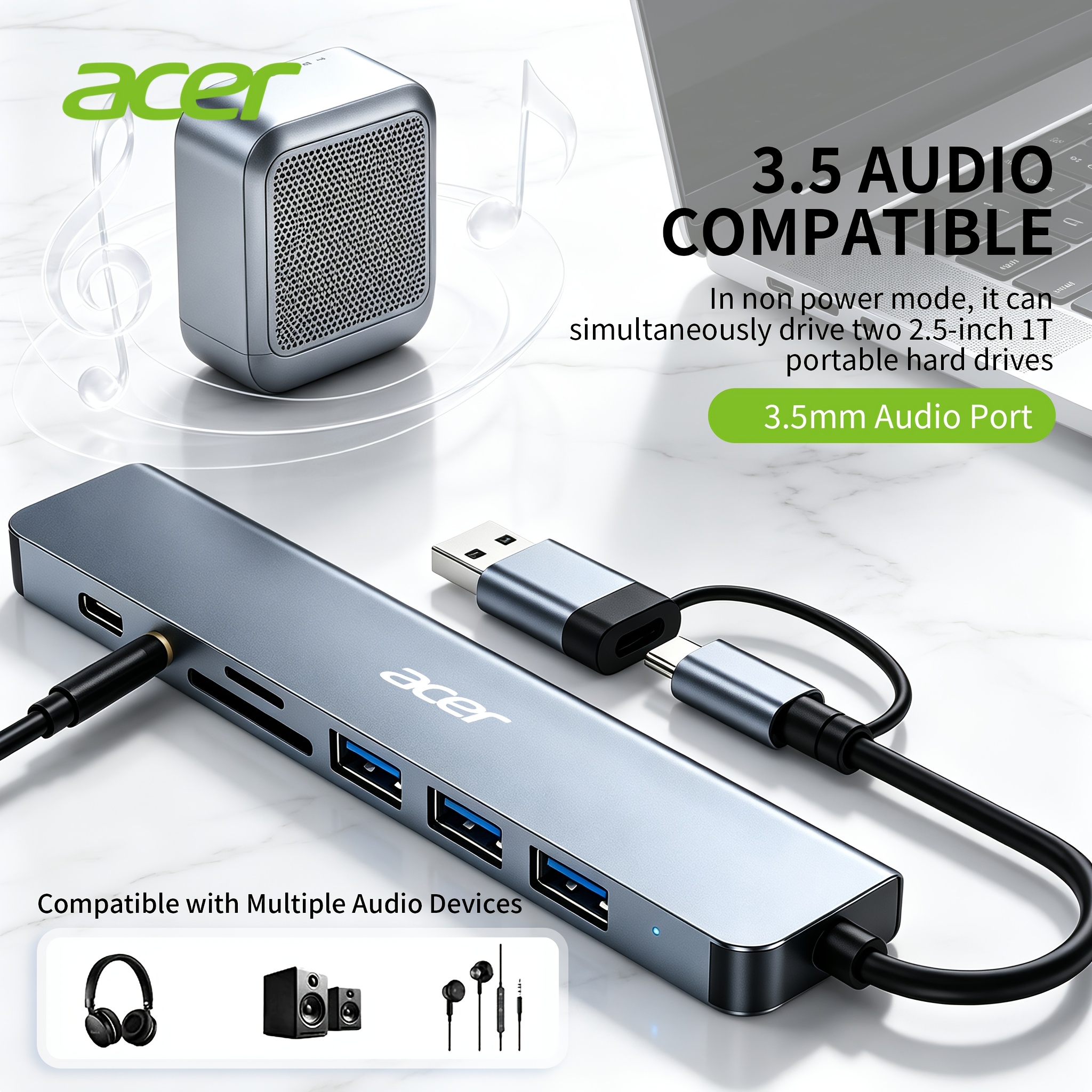 TEMU Acer Usb-c Docking Station, Usb 3.0 5gbps Data Transfer, Usb-c To Usb Adapter With Usb-a And Type-c Connectors, 4 Usb Ports, Sd/tf Card Reader,