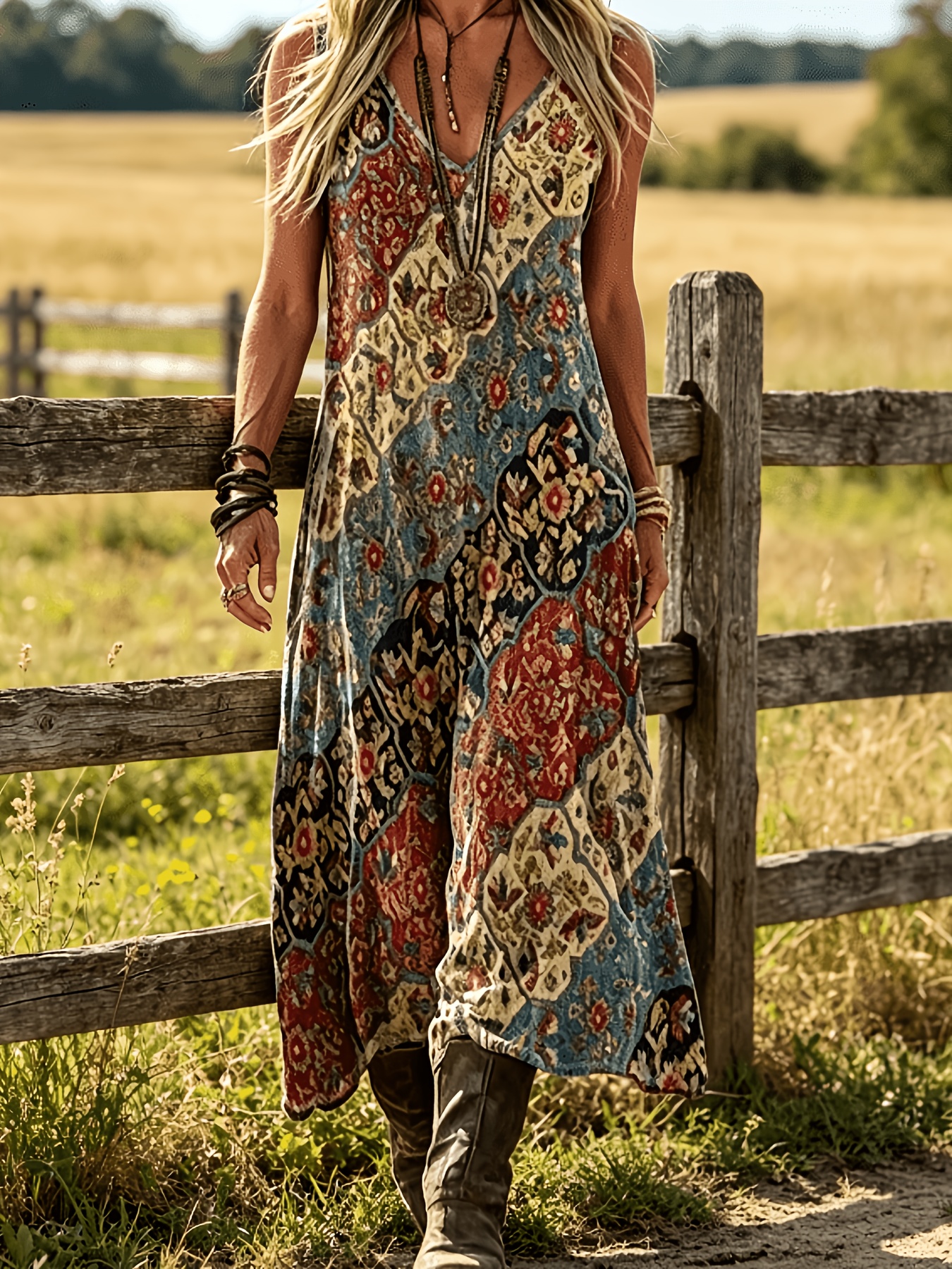 princess polly baby blue dress Spring And Summer Vintage Ethnic Style Printed Camisole Long Skirt Bohemian  Style Loose Sleeveless Dress Is a Must-Have for Beach Vacations, Suitable  for * Gathering, Countryside Strolling,