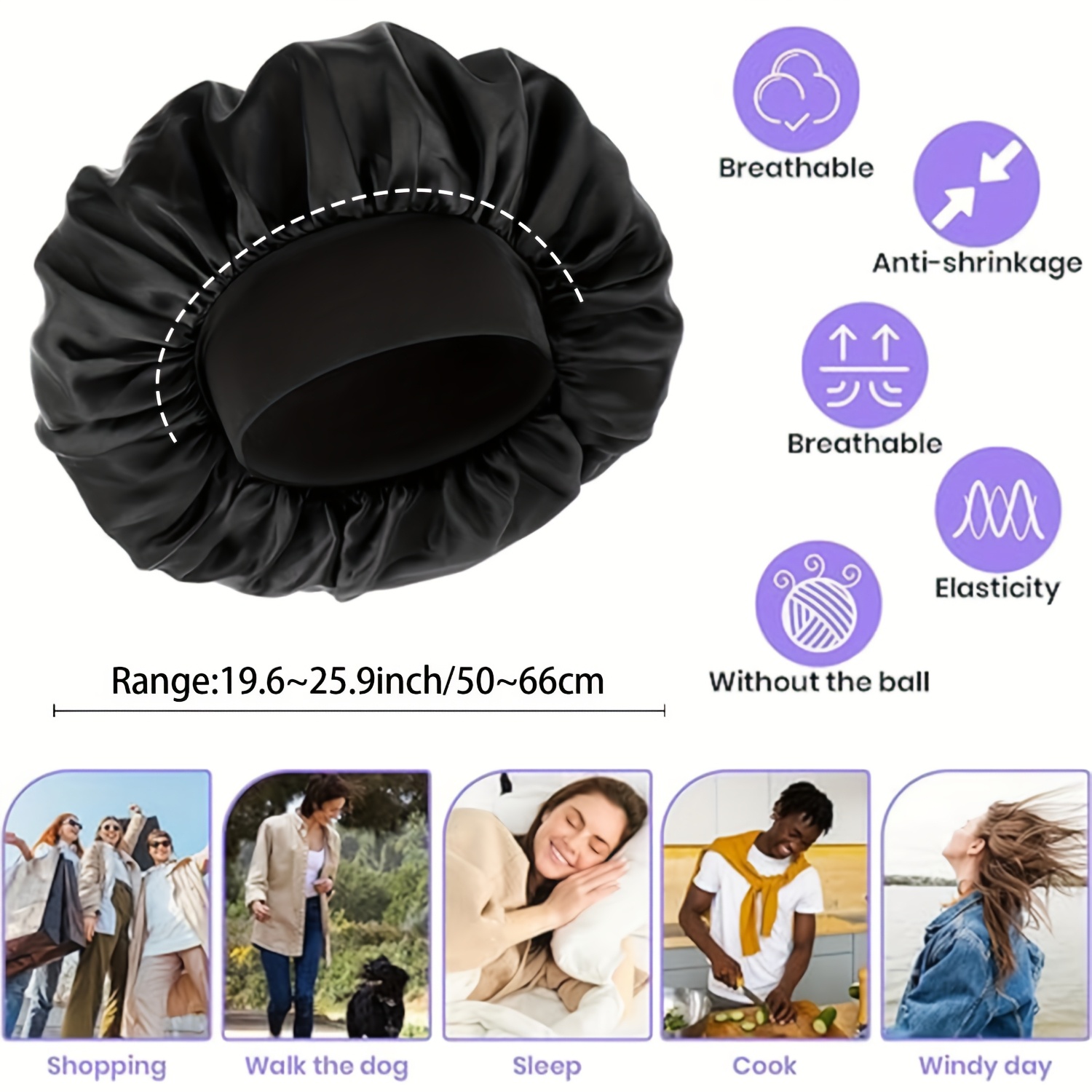 6pcs AWEGEO Women's Satin Bonnet with Elasticated Wide Brim - Breathable Sleep Cap Suitable for Travel, Spa, Daily Use | Elegant Hair Protection Hat, Spring/Fall Accessory