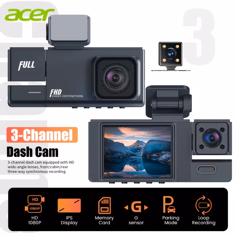 caméra de de bord 3 canaux : 1080p, intérieur et arrière 480p. dvr de voiture compact avec de 110° et vision , compatible avec la plupart des voitures. en charge la surveillance de stationnement 24h/24h, adaptateur (non ), enregistrement en Détails du produit 5