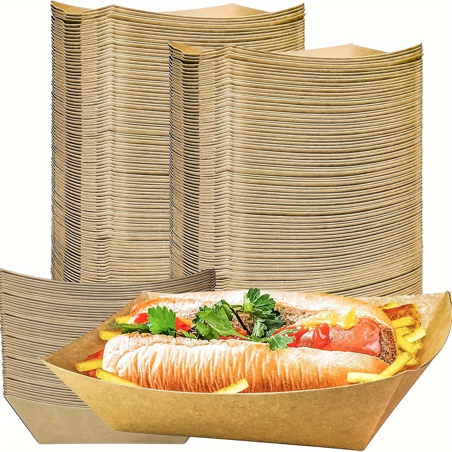 

60pcs Heavy-duty Paper Food Trays - Disposable Serving Boats For , , , Tacos, Bbq, Popcorn - Parties, Picnics, Weddings (brown), , Food Trays