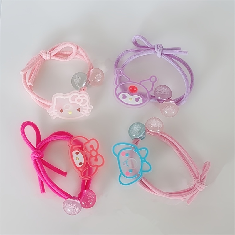 Sett med 4 Sanrio tegneserie hårstrikker, perfekt for fletting, laget av slitesterkt og elastisk materiale som ikke…: retailer-supplied image