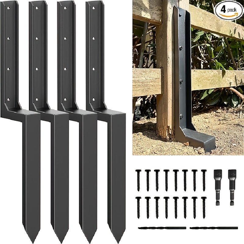 TEMU Fence Post Repair Kit, Heavy Duty Metal Construction, Sturdy Design & , For Home & Garden, 2/4/6/8pcs With Ground Stakes, Tilted/broken Wood