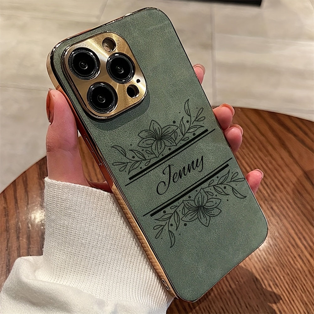 TEMU Phone Case: Personalized Custom Name Flower Name Faux Leather Couple Phone Case For Iphone 16 15 14 13 12 11 Pro Max Customized Initials Letters
