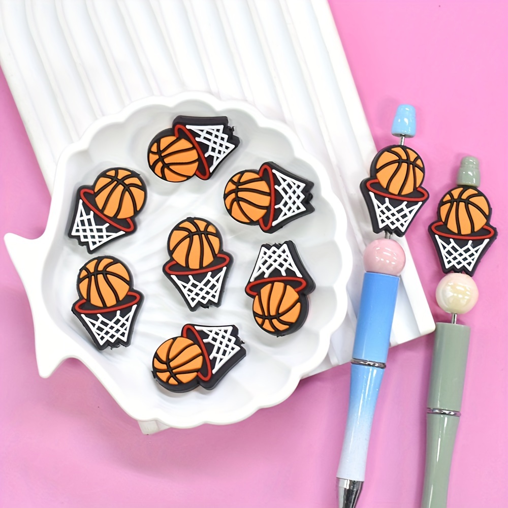 

10pcs Basketball & Hoop Charms - Plastic Diy Jewelry Making Pendants For Crafting, Necklace, Earring Accessories & Pen Toppers, Gift Ideas