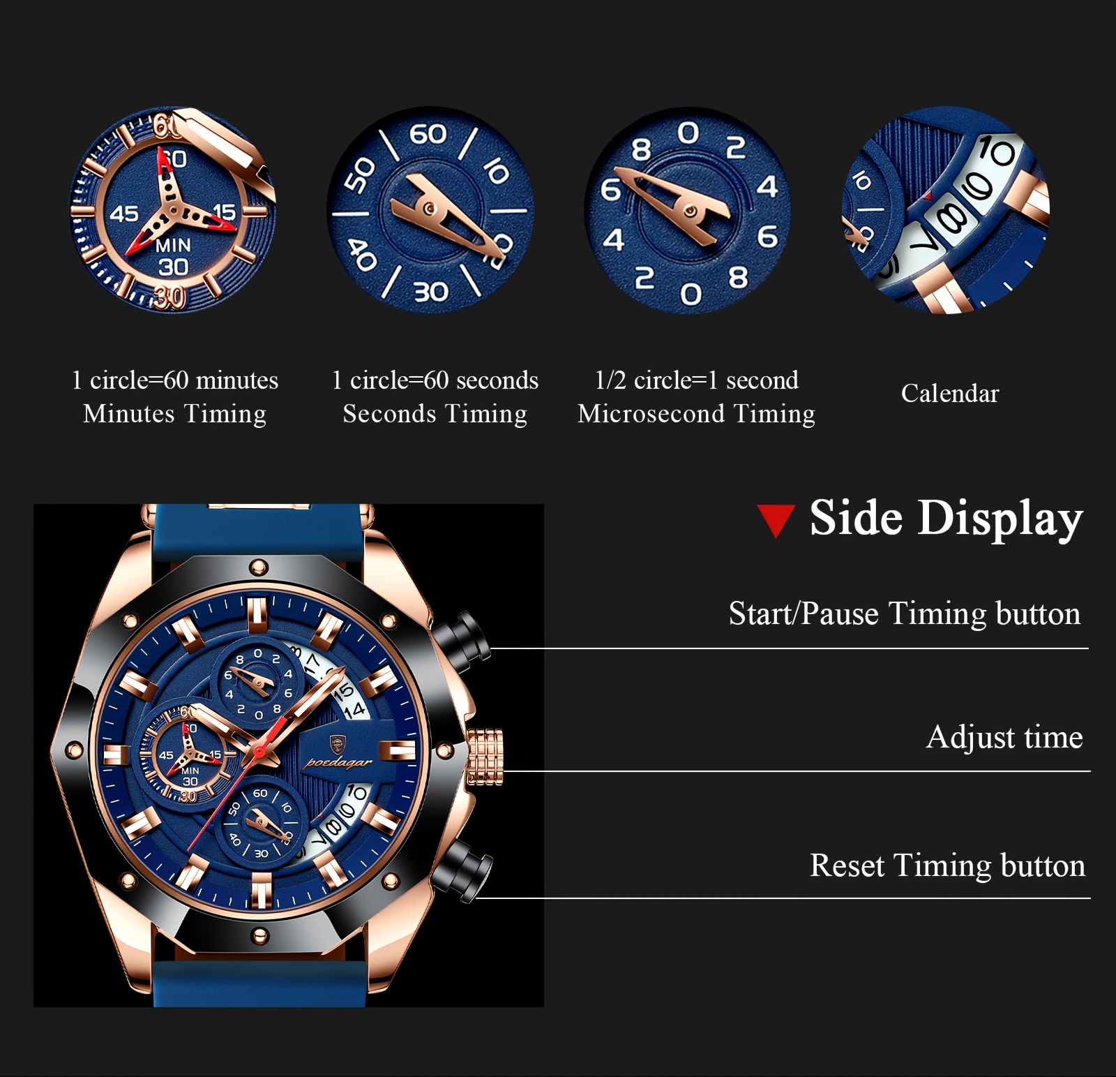 mens stylish blue   watch with date display waterproof nightlight silicone strap elegant business watch for teenagers and adults casual accessory stylish watch silicone strap watch details 6