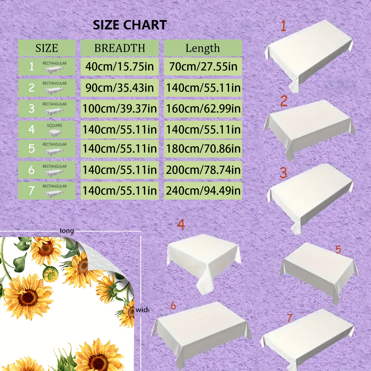 TEMU Sunflower Pattern Waterproof Tablecloth - Polyester Knit Fabric Square Table Cover, Easy To Clean, Ideal For Spring Decor, Dining, Picnics & Festive Gatherings