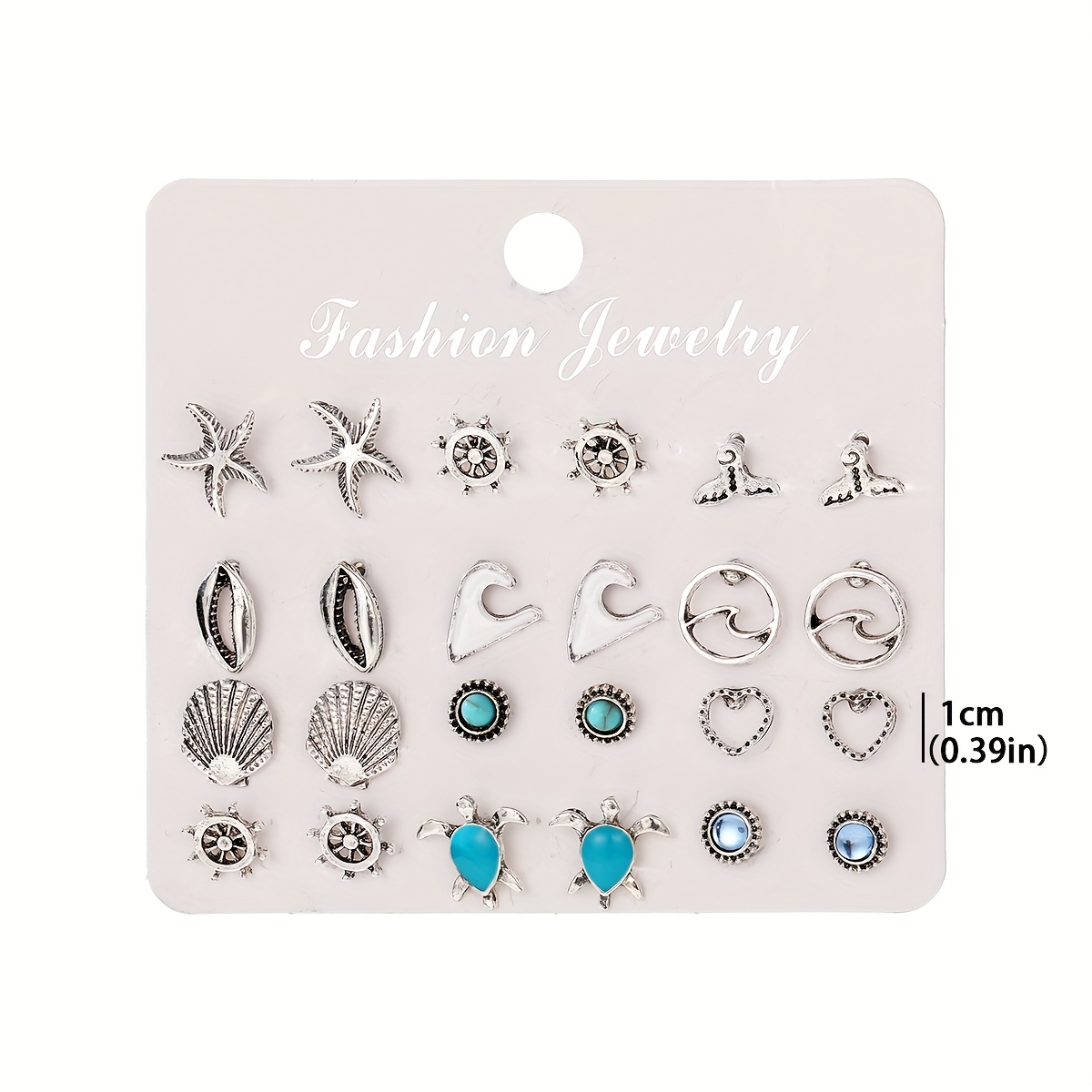 TEMU 12pcs Set Starfish, Sea Turtle, Hollow-out Heart, Seashell High-end Fashion Stud Earrings Set, Exquisite Versatile Accessories, Holiday Gift