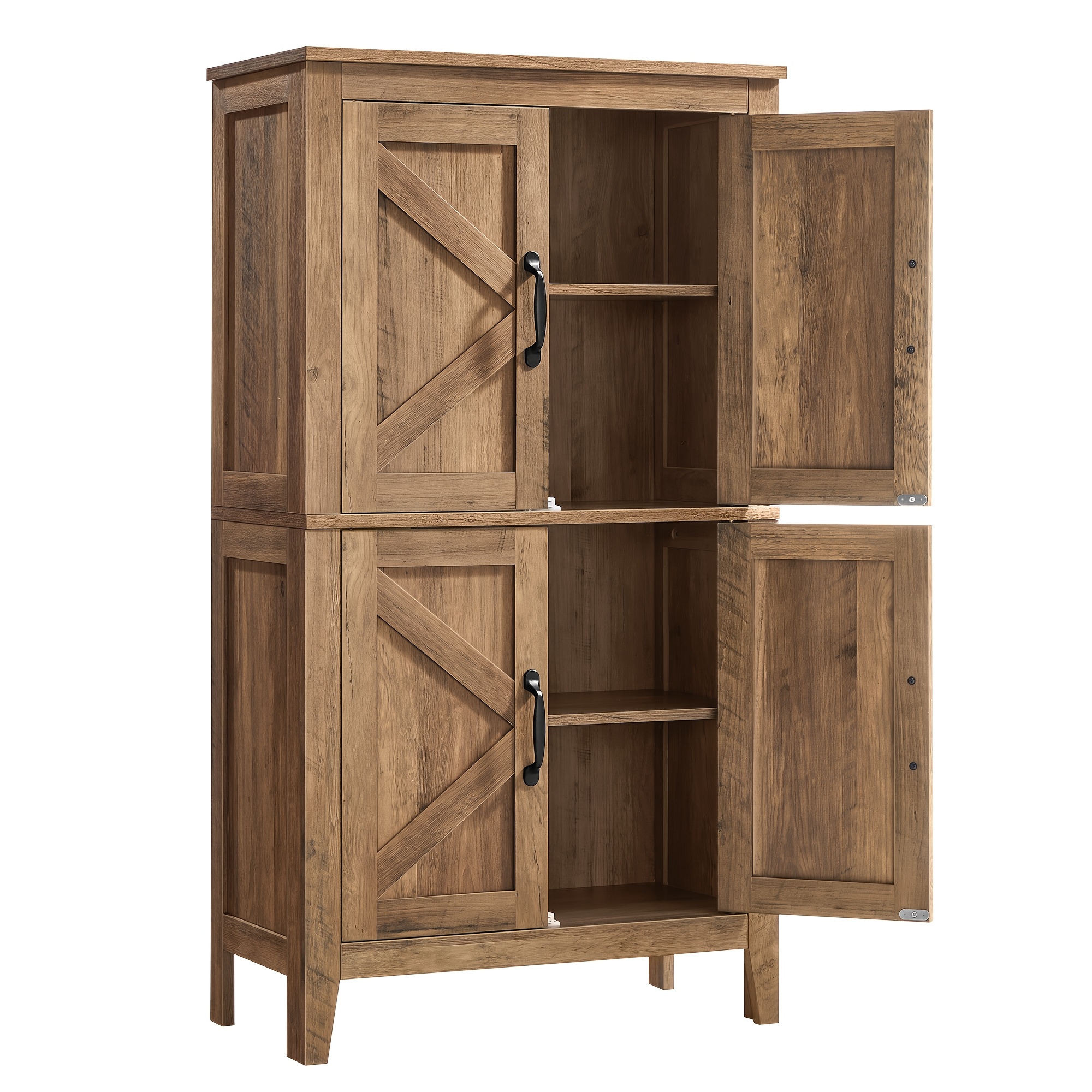 TEMU Wood Farmhouse Storage Cabinet With Barn Doors And Adjustable Shelves. Freestanding Floor Cabinet For Bathroom Or Kitchen Pantry. Versatile