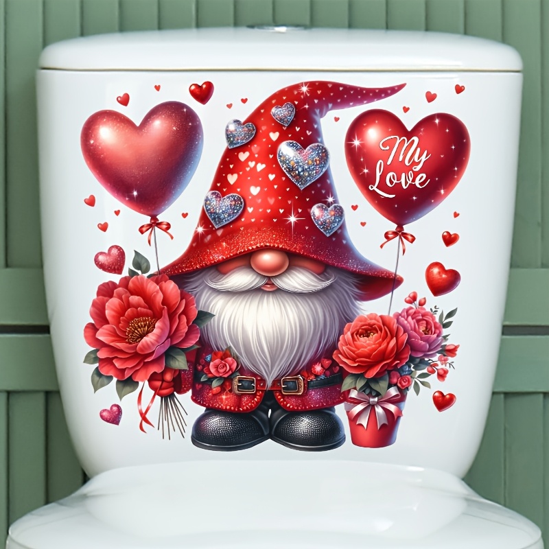 

Valentine's Day Waterproof Toilet Decal - Self-adhesive, Creative Bathroom Wall Sticker For Ambiance, Valentine's Day, Decoration Stickers, Waterproof, Bathroom Accessories