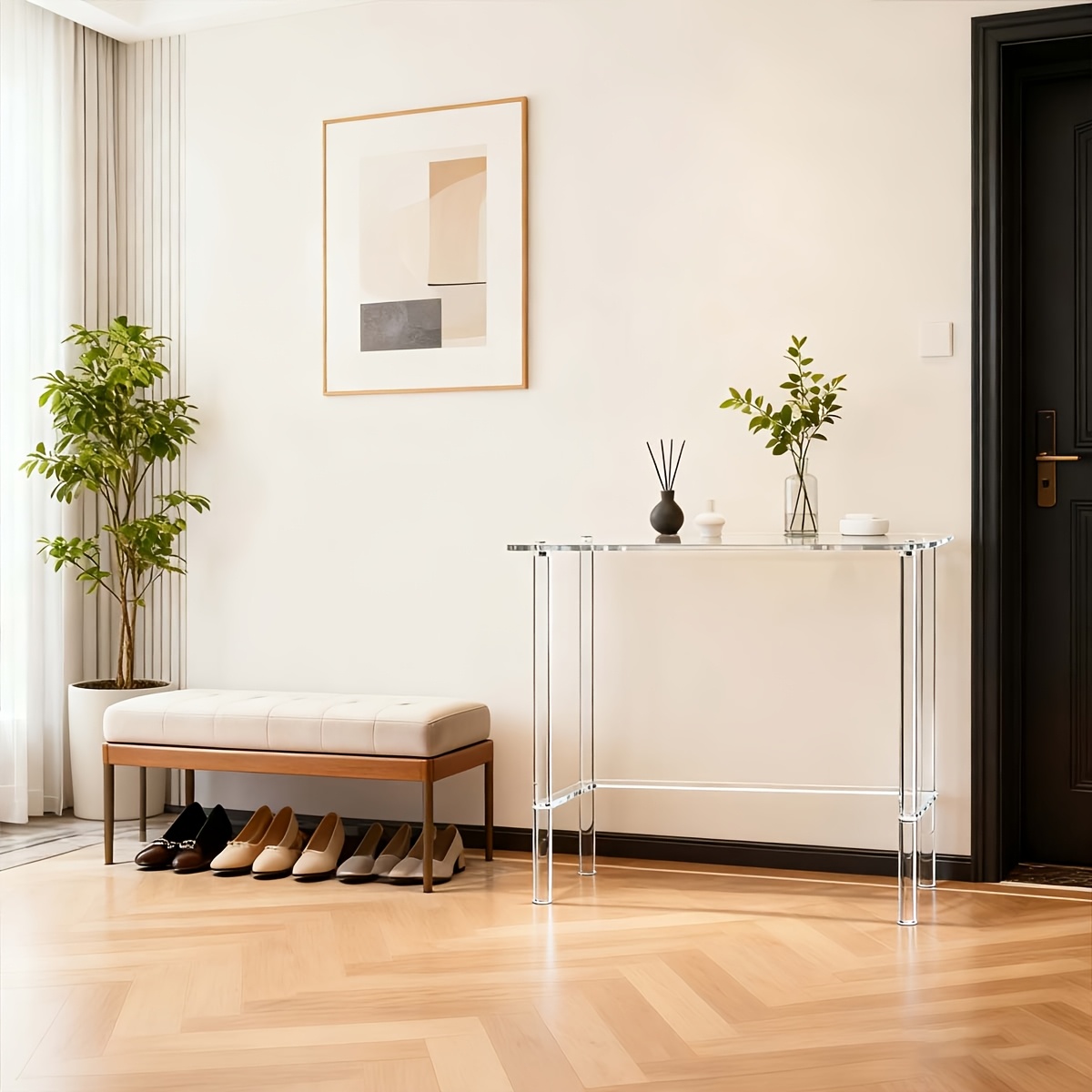 Mesa de Consola, Mesa de Centro Moderna de Dos Niveles Transparente, Mesa Auxiliar Estrecha de Acrílico, Diseño Único y Elegante, Adecuada para Salas de Estar, Pasillos y Entradas