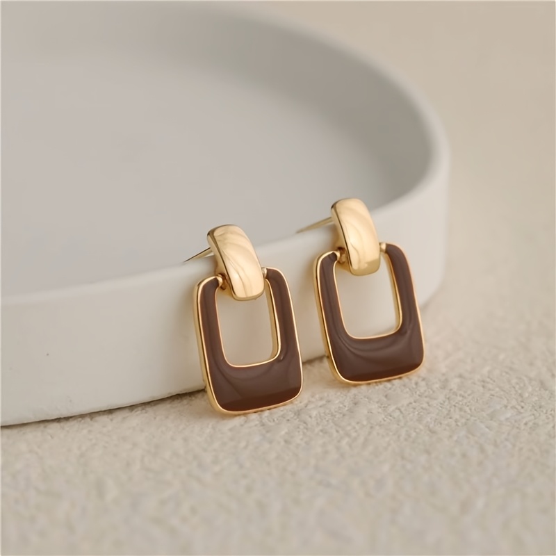 Alternative view of 1 Par de Aretes de Gota Marrón Café Geométricos para Mujer, Diseño de Nicho, Aretes de Estilo Francés Vintage…