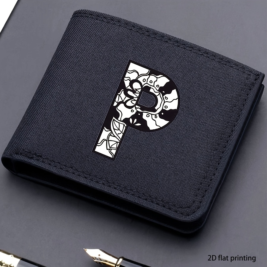 1 pieza, Cartera corta de lona impresa con 26 letras de moda para hombre, Cartera plegable con nombre propio, Cartera corta casual para negocios con ranuras para tarjetas, Regalo para hombres (impresión plana 2D)