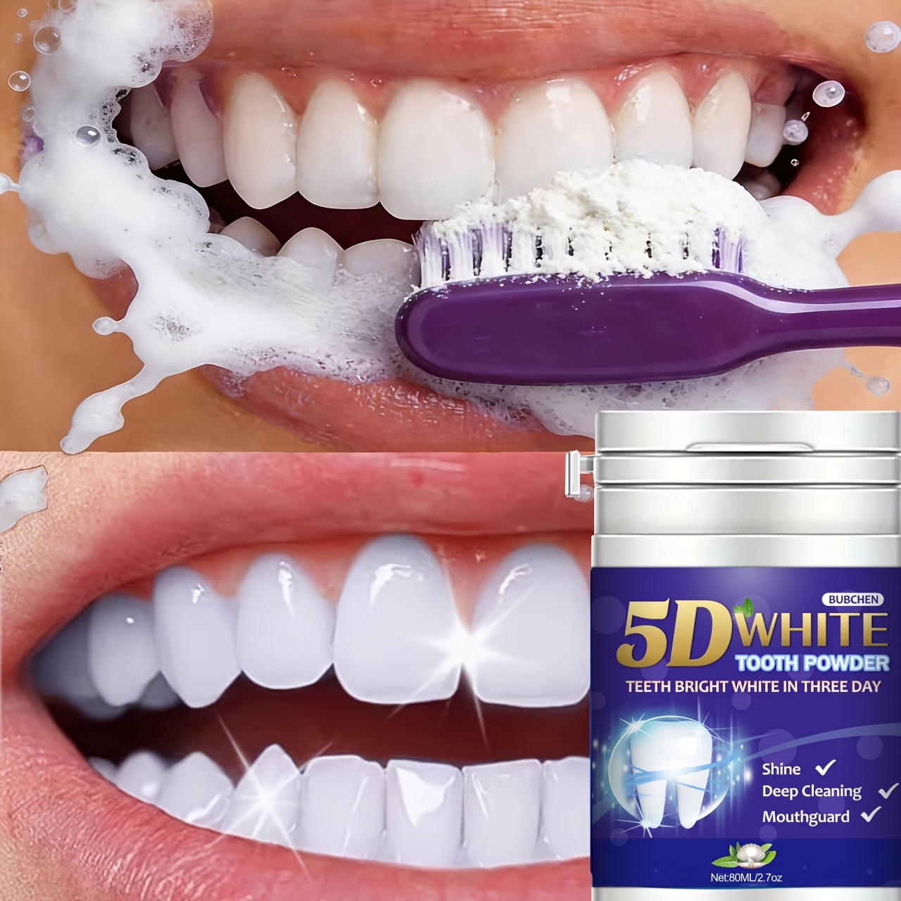 Image of Teeth Whitening Powder, Tooth Cleaning Powder, Fresh Mint Flavor, Effective Shine And Deep Cleaning Toothpowder